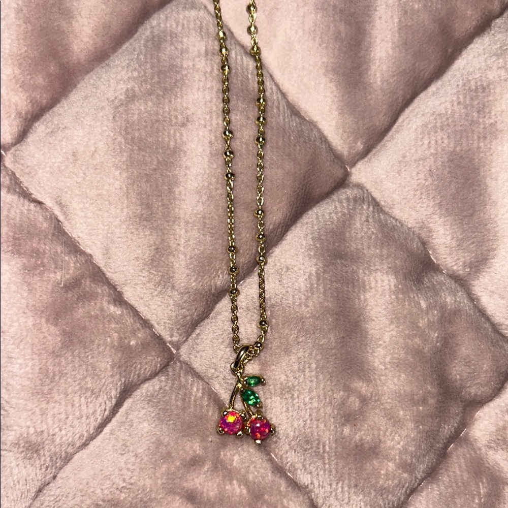 Kendra Scott Gold Necklace with Pink Cherry Pendant